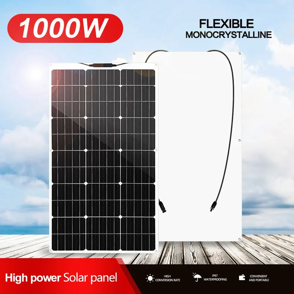 

Flexible Solar Panel High Efficiency Cell 18V 1000w 2000w PWM Controller for RV/Boat/Car/Home/Camping 12V24V Battery Charger