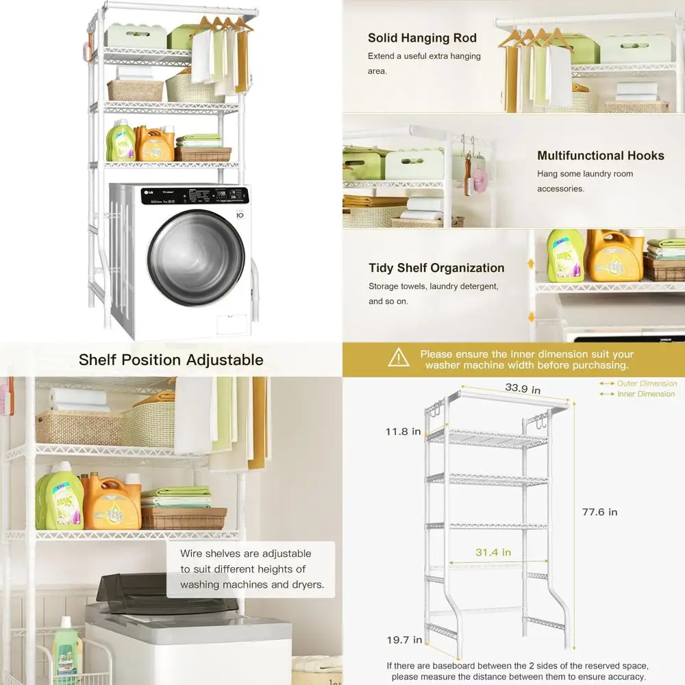 منظم تخزين غرفة الغسيل المعدنية من 3 طبقات - رف تجفيف الملابس قائم بذاته مع أرفف غسالة ومجفف #1