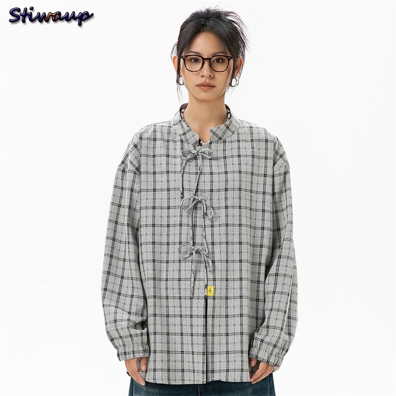 Stylish Women's Blouse Women Gray Plaid Shirts Korean Style Women's Clothing Long Sleeve Female Elegant Blouses for Lady Clothes