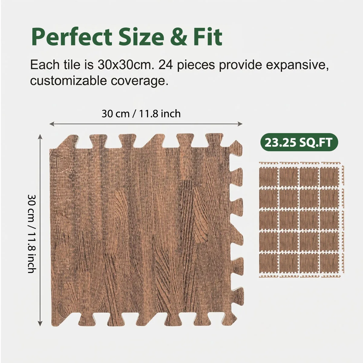 Wood Grain Interlocking EVA Foam Floor Tiles, 24 Pack 30x30cm Waterproof Puzzle Exercise Mat, 1cm Thick Noise Reduction Non Slip Foam Flooring for Living Room Bedroom Gym Kids Playroom view 5