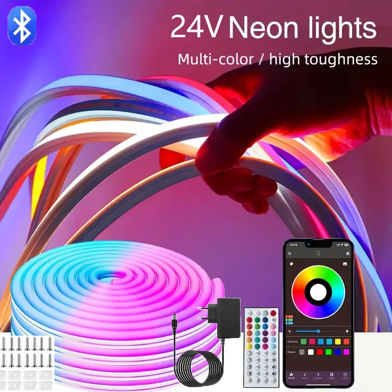 

DC24V RGB LED Neon Rope Lights Color Change Music Sync App Control 10M 20M 30M Waterproof Flexible Lamp for Home Decor