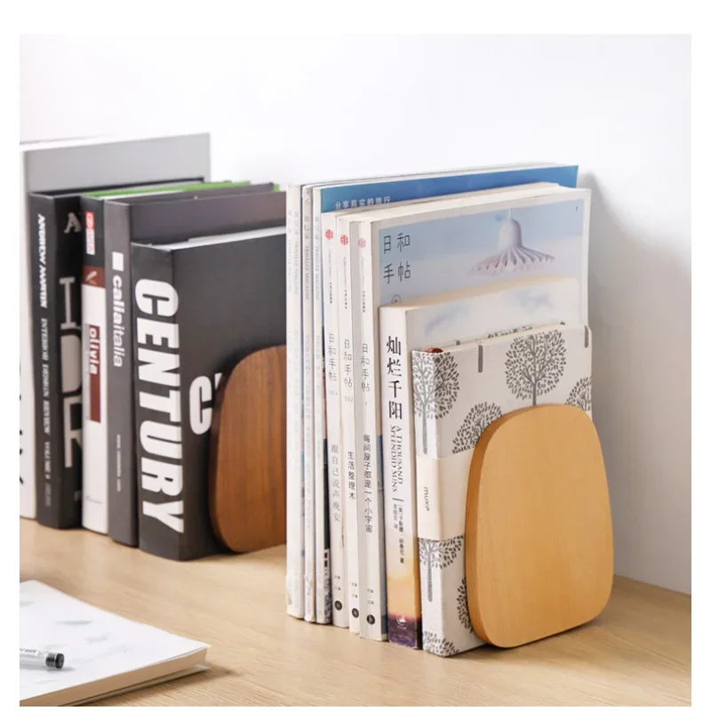 Organizer Desktop Stand Buku, Bookends Rumah Kantor Desktop, Rak Tempat Stand Ujung Buku, Kayu Walnut