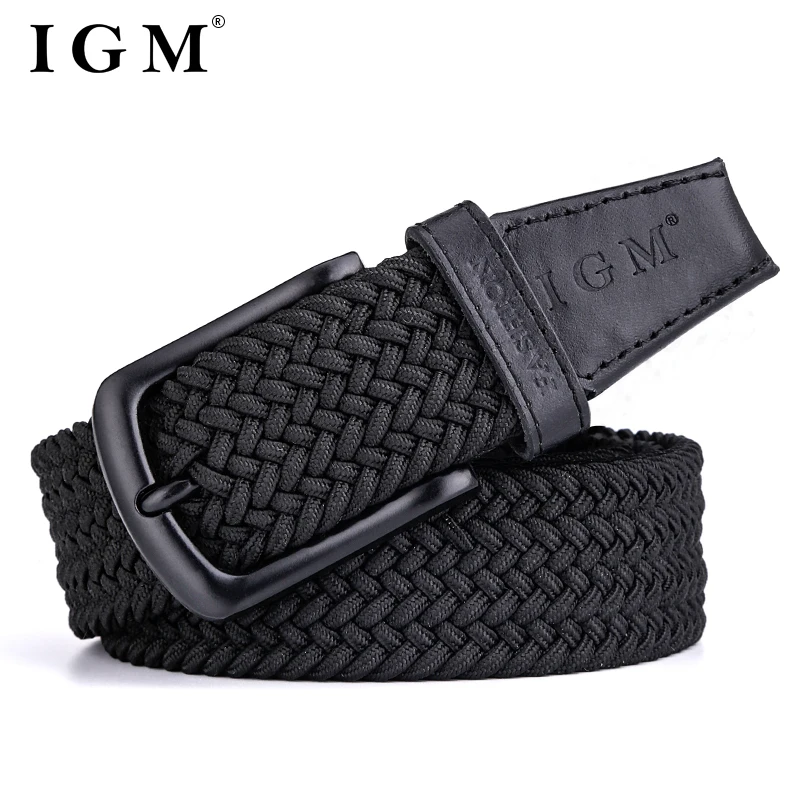 Men Fashion Metal Pin Buckle Male Canvas Pants Jeans Top Layer Cow Leather Braided Elastic Belt