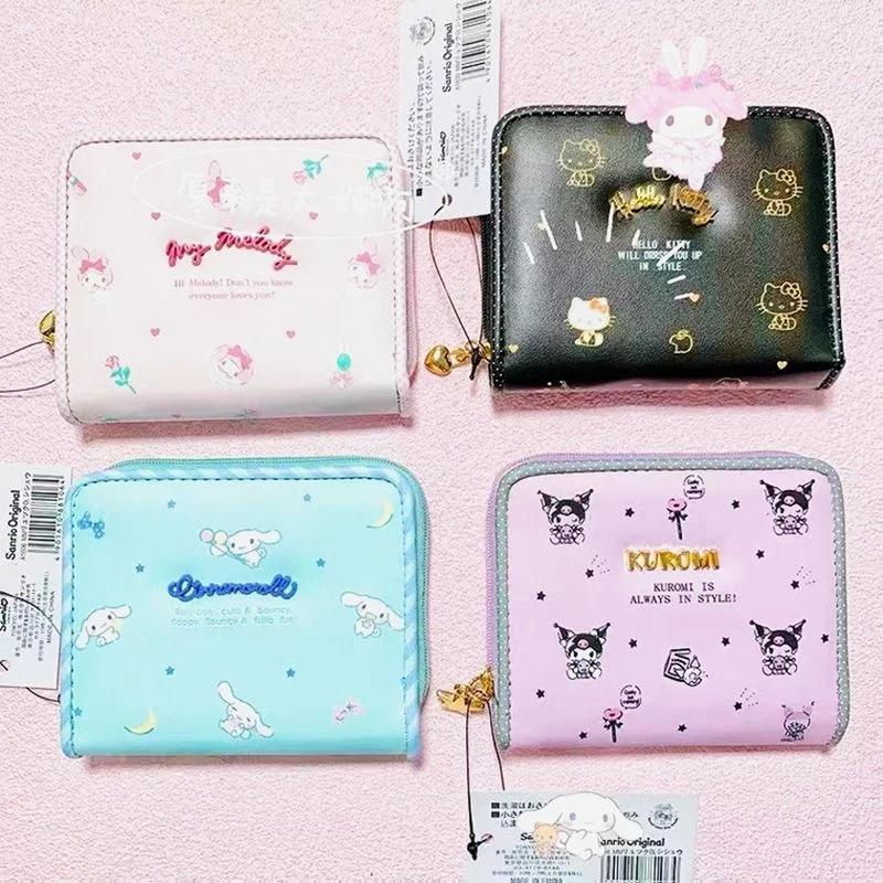 Miniso Sanrio Kuromi-billeteras cortas de PU para mujer, cartera multicapa con estampado de dibujos animados, JK Lolita, monedero con cremallera