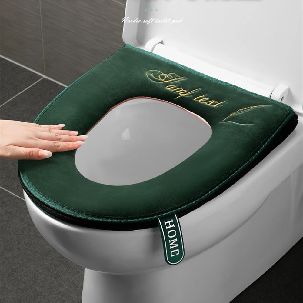 

Washable Toilet Seat Cover with Flip Lid Handle, Soft WC, Closestool Mat, Bathroom, Removable, Zipper, Household, Warm, Winter