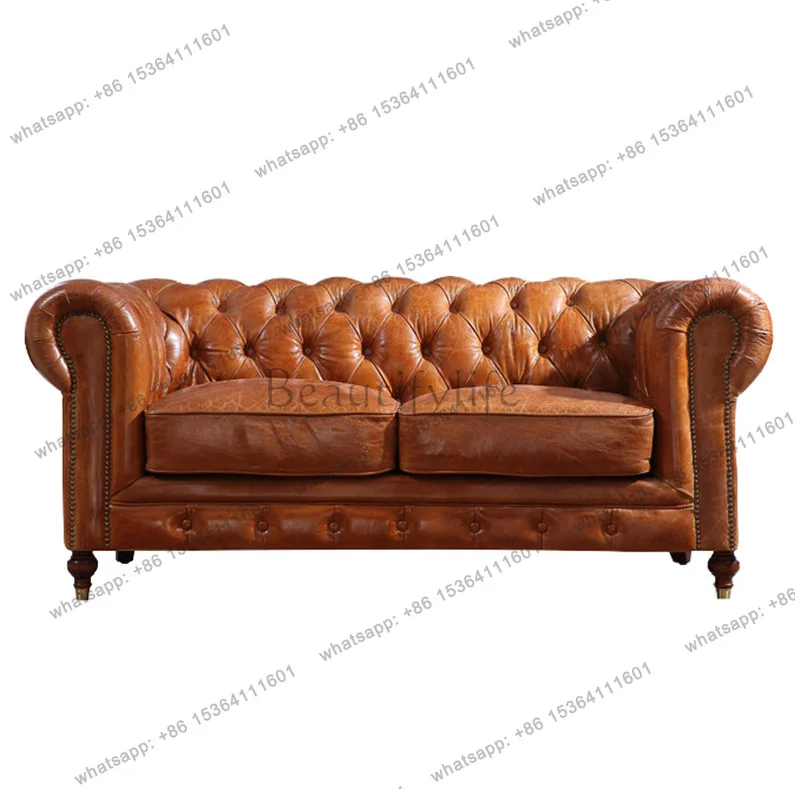 

American leather art three-person sofa retro industrial style, combination sofa furniture