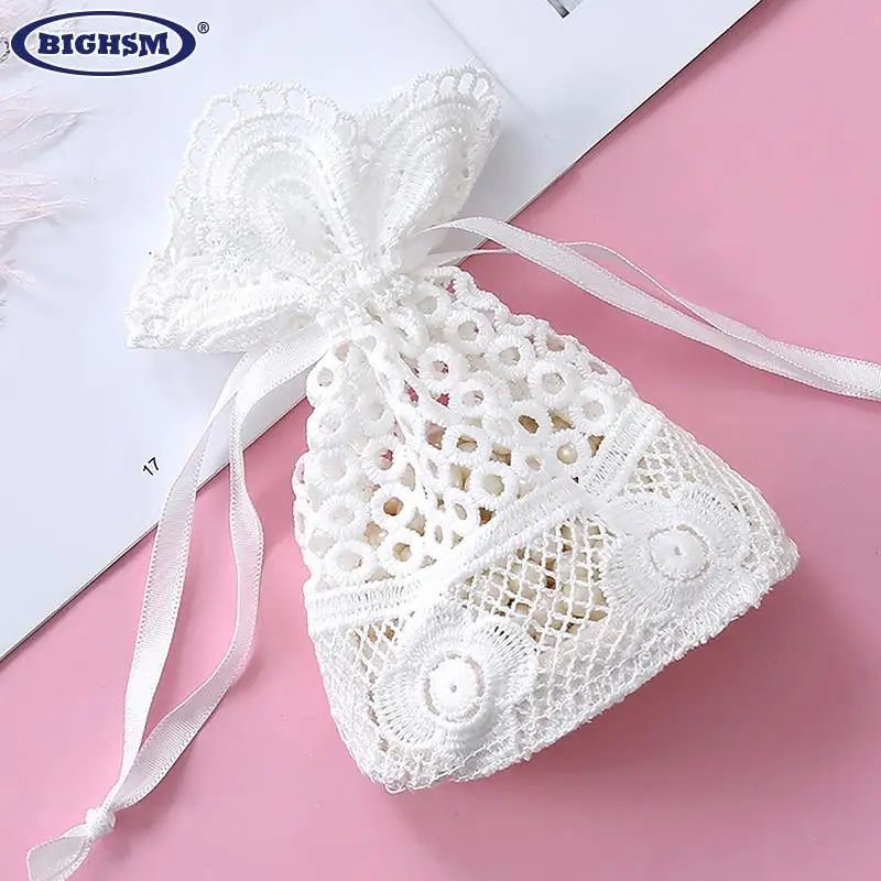 1pcs Lace Jewelry Gift Bag WhiteDrawstring Bag For Home Holiday Party DIY Decoration Wedding Candy Dragees Packaging