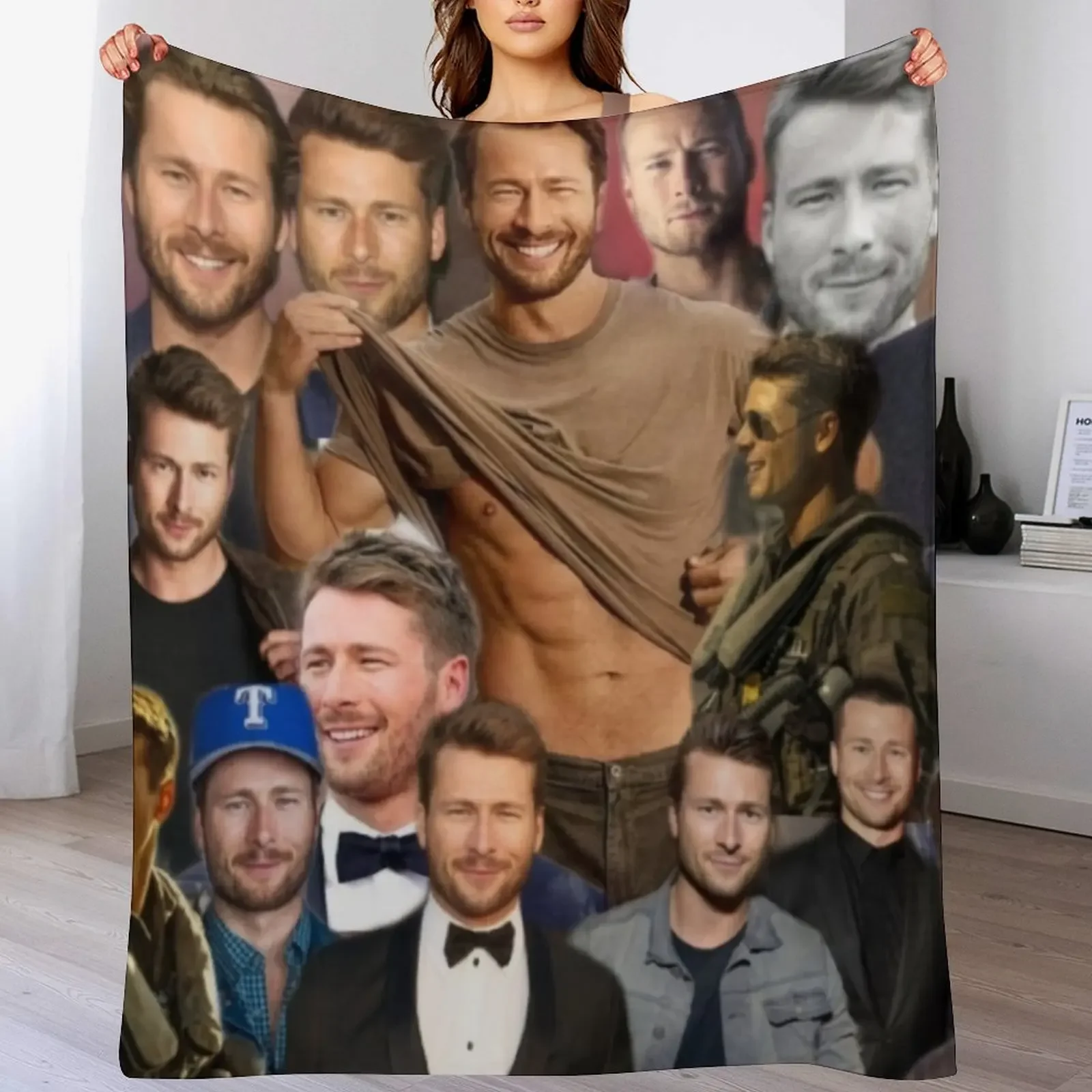 

Glen Powell colllage Throw Blanket Outdoor Soft Blanket for Picnic Beach Camping