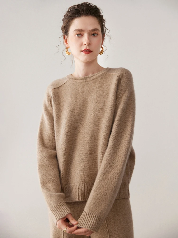 

High Quality Womens Sweater Pullover 100% Cashmere Sweater Autumn Winter Warm Pullover Thicked O-Neck Saddle Shoulder Daily Knit