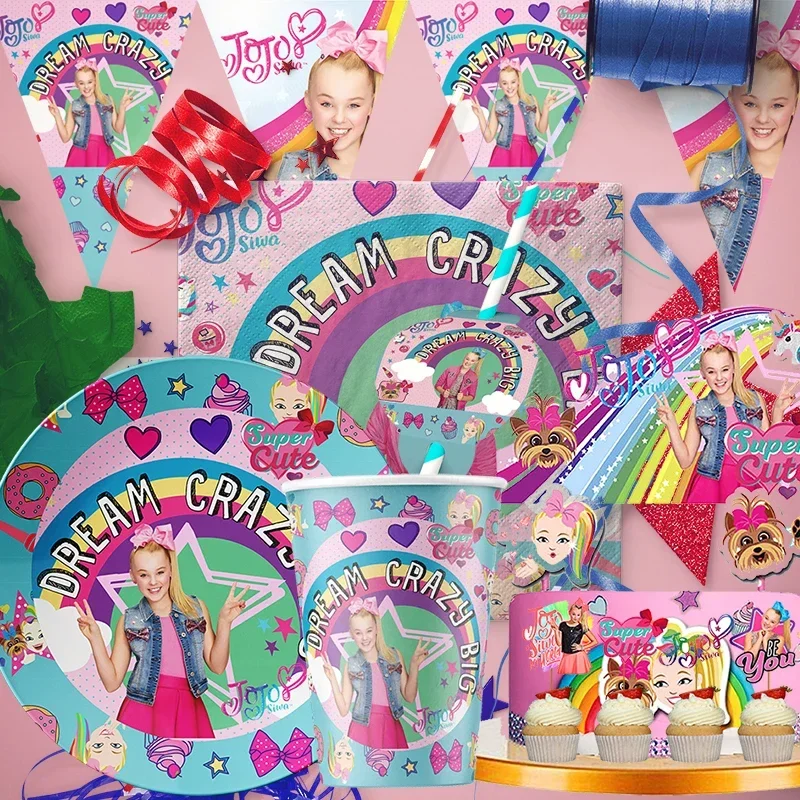 

Disney JOJO SIWA Birthday Decoration Angle Disposable Tableware Cup Plate Tablecloth Baby Shower Kids Girls Boy Party Supplies