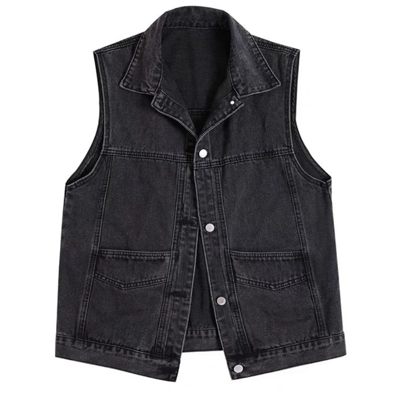 Autumn Cowboy Vest Sleeveless Cardigan Women's Vests Spring Summer New Waistcoat Jacket Fashion Cargo Pocket Couple Jacket Chic