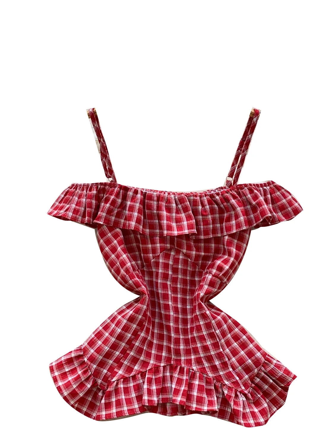

Summer Design Pure Desire oulder Bared Strap irt Women's Waist Cinched Ruffle Patchwork Cheered Top Korean Sle