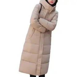 2022 Women Winter Coat  Long Sleeves Solid Color Hooded Keep Warm Pockets Stuffed Thicken Lady Down Coat for Outdoor