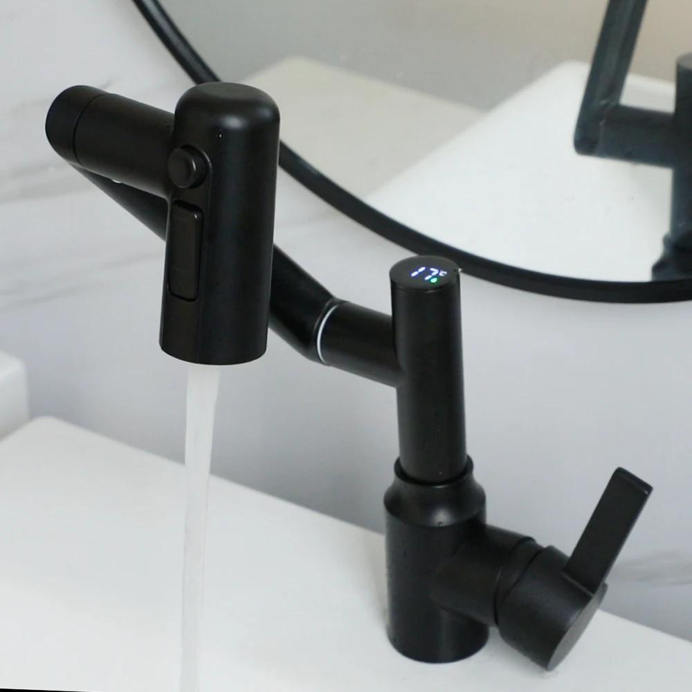 

Цифровые LED-краны с дисплеем, из нержавеющей стали, многофункциональные смесители для горячей и холодной воды, поворотные на 360°, для раковины в ванной комнате