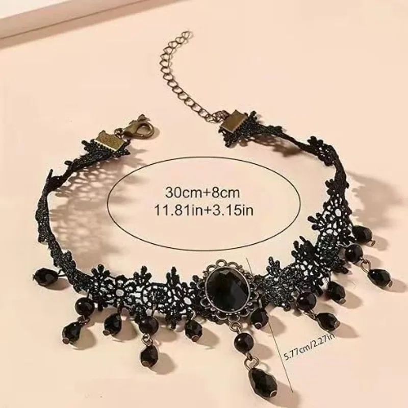 Women's Goth Accessories Set-Black Lace Fingerless Gloves and Velvet Choker Necklace for Halloween,1920s Party&Gothic Cosplay 4
