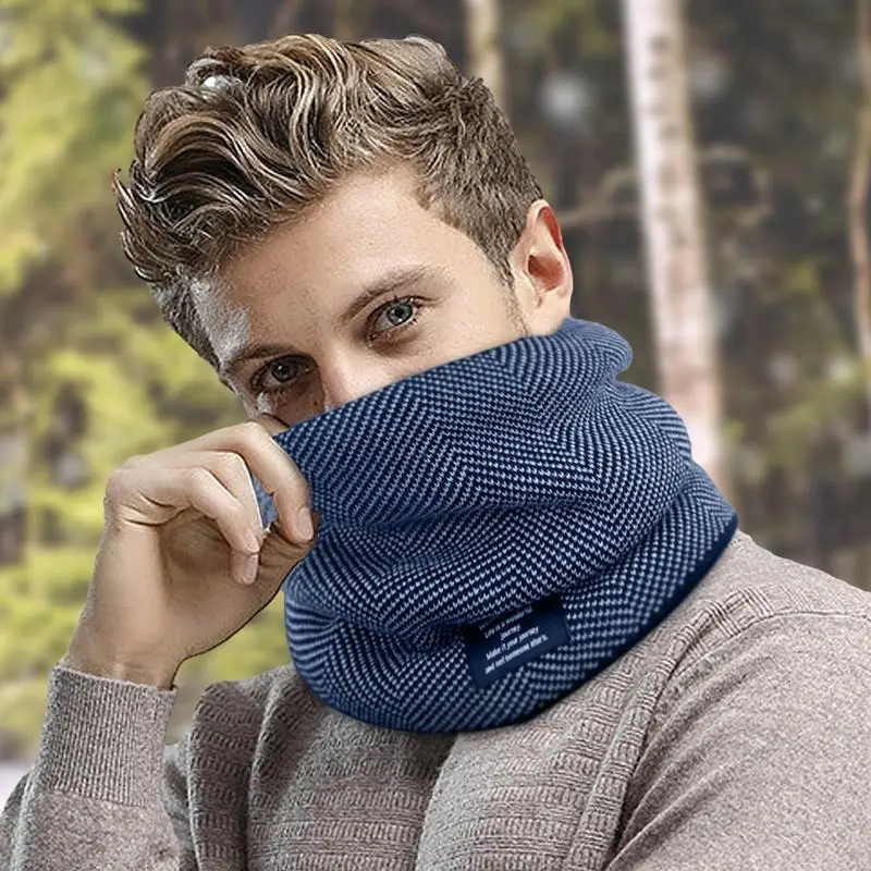 Men Knitted Scarf Cashmer-like Winter Snood Scarves Lady Warm Wool Fur Thick Unisex Men Neck Scarfs Ring Caming Riding