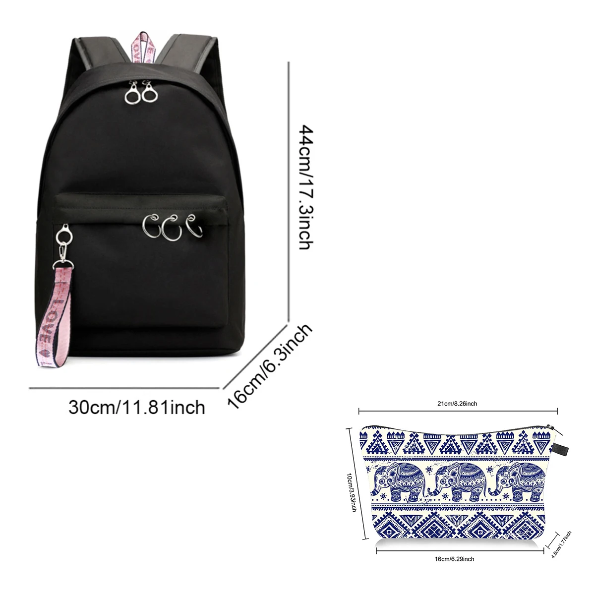 Conjunto de mochila moderna de 2 peças com bolsa de maquiagem – grande capacidade, nylon durável, fecho de correr – perfeito para escola, trabalho e viagens, para R