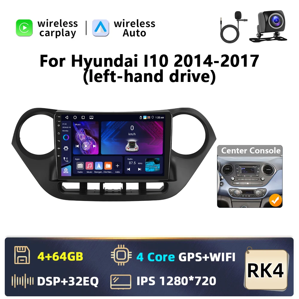 Podofo Carplay 4G Android 2 din Autoradio Voor Hyundai I10 2014-2017 Android Auto GPS Navigatie WiFi DSP Bluetooth RDS FM Audio