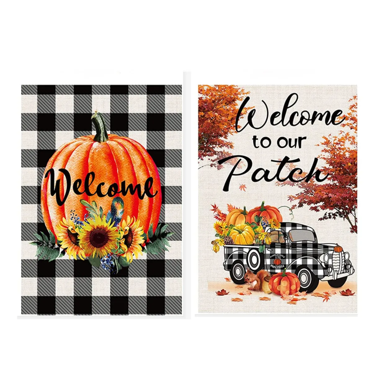 

2Pcs Welcome Pumpkin Autumn Garden Flags,Double-Sided Trucks and Sunflower Pumpkin Garden Flags,Outdoor Patio