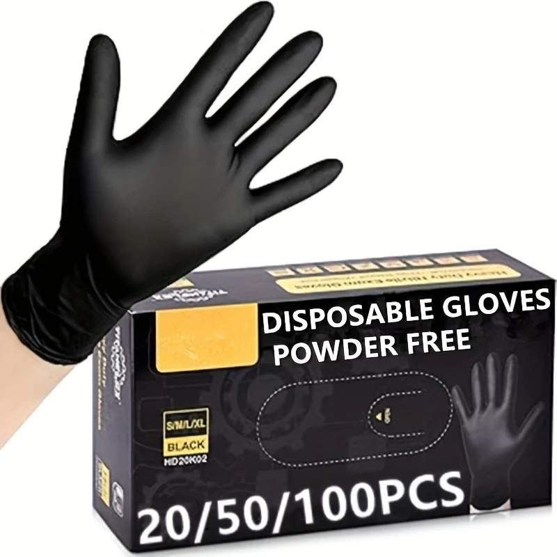Black Nitrile Disposable Gloves 20/50/100Count Latex Free Home Cleaning Gloves Textured Mechanic Tattoo Hair Dye Beauty Gloves