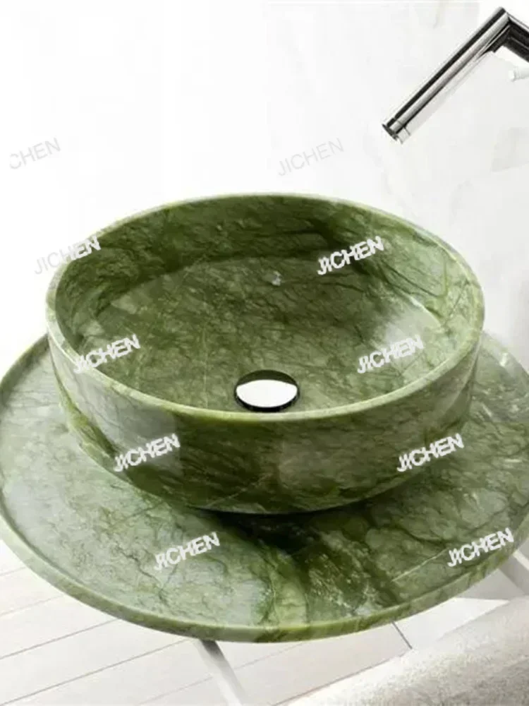 

TTJQ JC Ванная комната Натуральный зеленый мрамор Стол Умывальник Балкон Ванная комната Умывальник Одинарная раковина Круглый умывальник