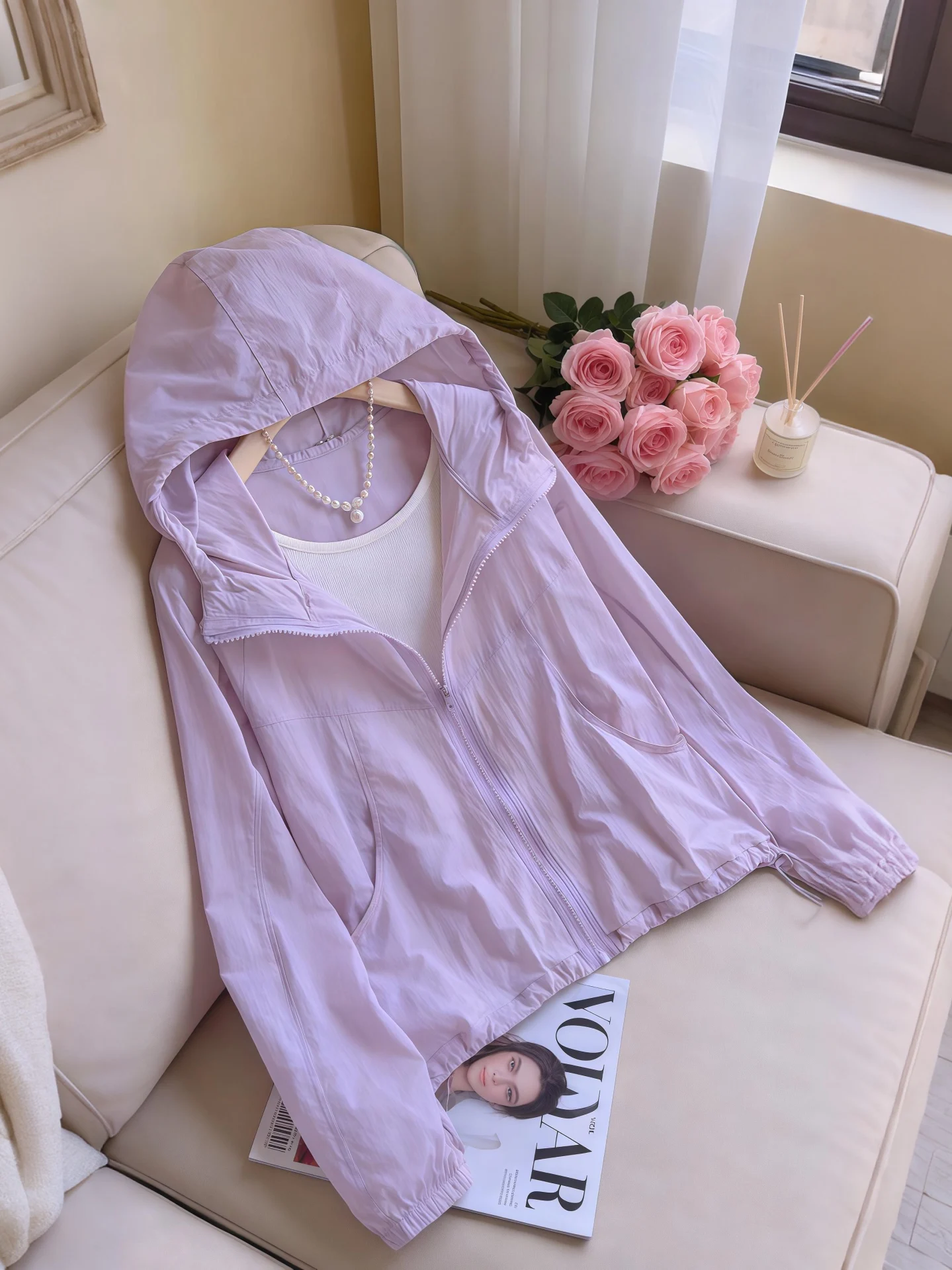 

Trendy Korean Style Loose Fit Long Sleeve UV Protection Fashionable Versatile Outerwear for Women Summer Commute Windbreaker
