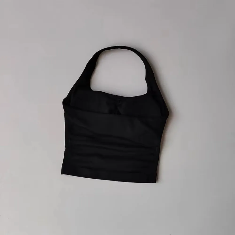 Seamless Knit Neck-hanging Exercise Vest High Elasticity Open Back Design Gym Sports Top Breathable Padded Support