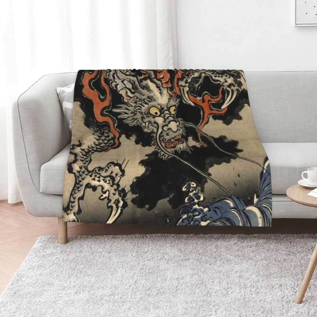 Utagawa Kuniyoshi - Dragon and Waves Throw Blanket Cute christmas gifts anime Bed Large Luxury Blankets