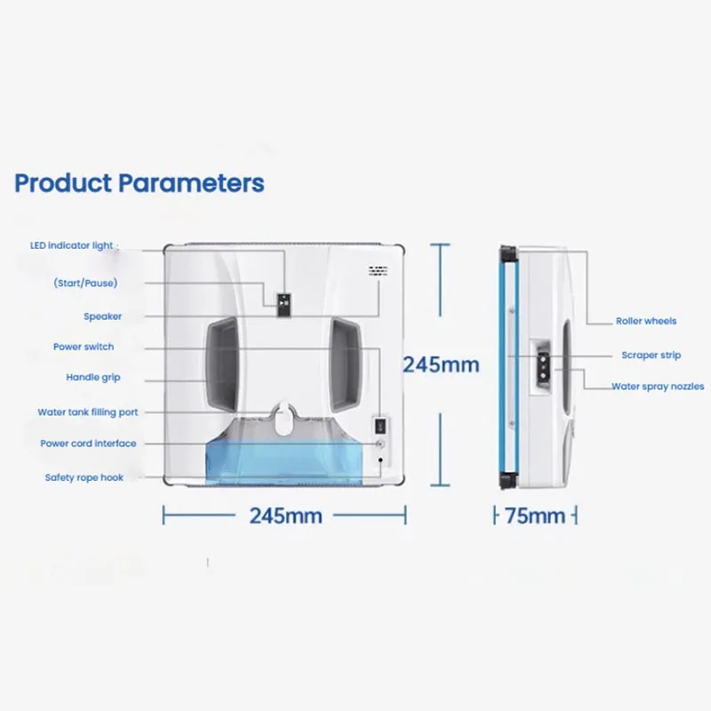 Multi-functional Window Cleaning Robot Fully Automatic Home Glass Wiper Mimics Manual Window Cleaning Smart Lifting Squeegee