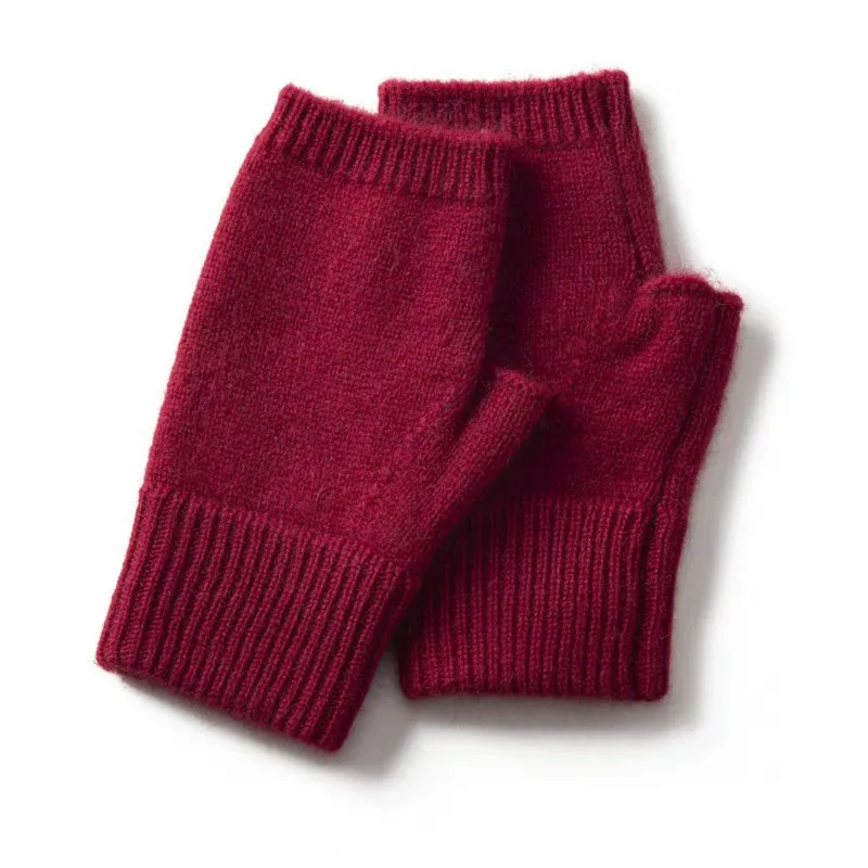 Manoplas de lana merina 100% para mujer, guantes térmicos tejidos de invierno rojo navideño de 15cm, manoplas alargadas para medio dedo, calentadores de brazos, novedad
