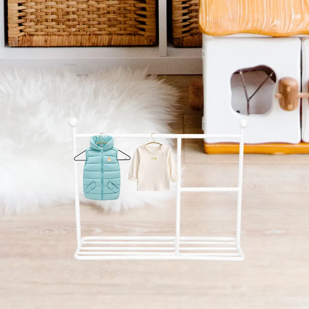 

Miniature Metal Garment Holder Clothes Storage Rack Portable Polished Surface Kids Play Room Clothing Organizer Small Clothes