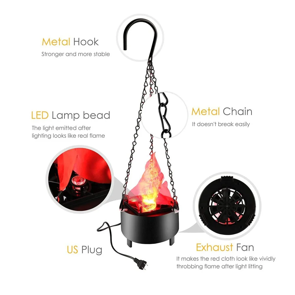 3D Simulation Flame Hanging Light, Novelty Lamp, Home Decoration, Jump Fire, Christmas,Halloween, EU, US Plug