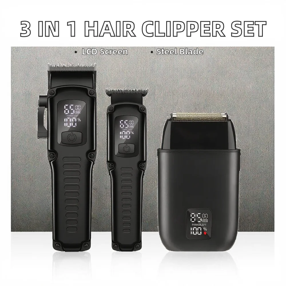 New 3-in-1 Professional Hair for & Electric Shaver Set with USB Charging English Display Waterproof for Men