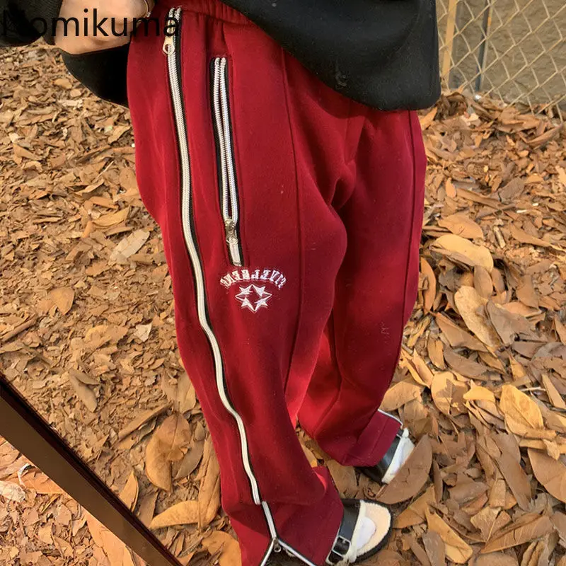 Streetwear spodnie swobodny szyk spodnie Y2k dla kobiet 2023 nowe spodnie bluza na zamek Harajuku proste Pantalon Femme