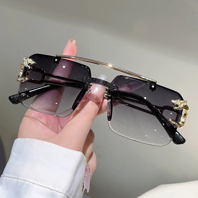 KAMMPT Randlose Quadratische Sonnenbrille Männer Mode Vintage Doppel Brücke Shades Frauen Trendy Luxus Marke Design Gradienten Sonnenbrille – Detail 6
