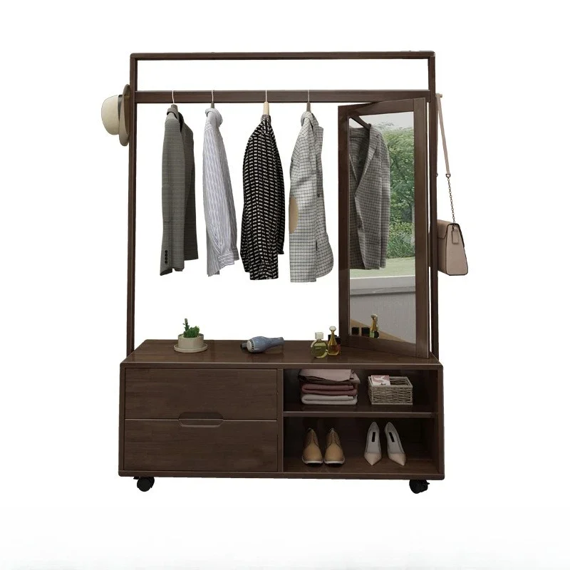 

Solid wood hanger, floor to ceiling bedroom coat rack shoe cabinet