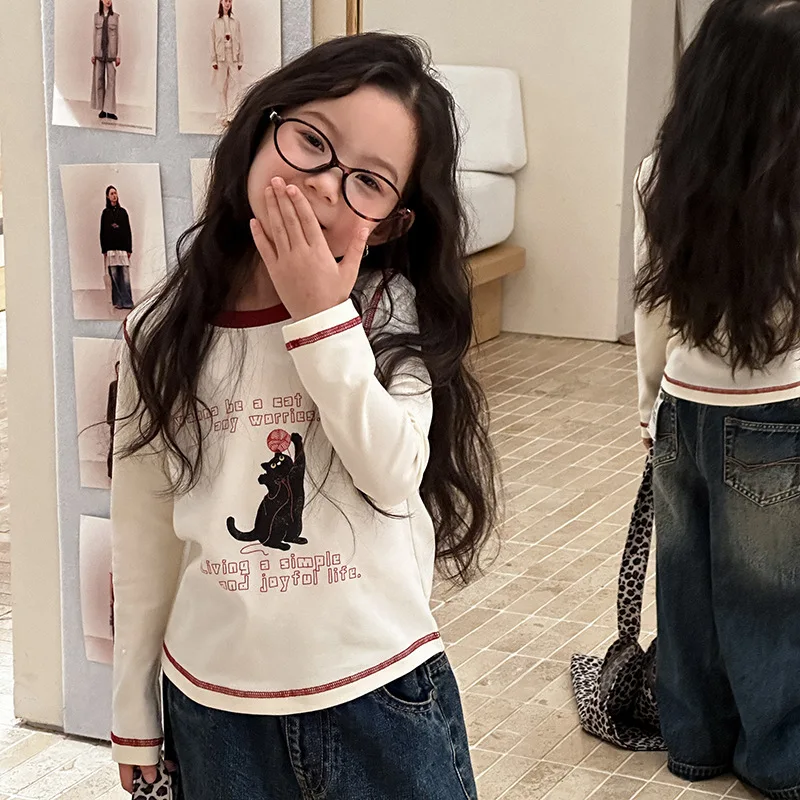 2025 Autumn New Fashion Girl Sweet and Cool Long-sleeved T-shirt Top for Kids Korean Version Comfortable and Casual HotGirlShirt