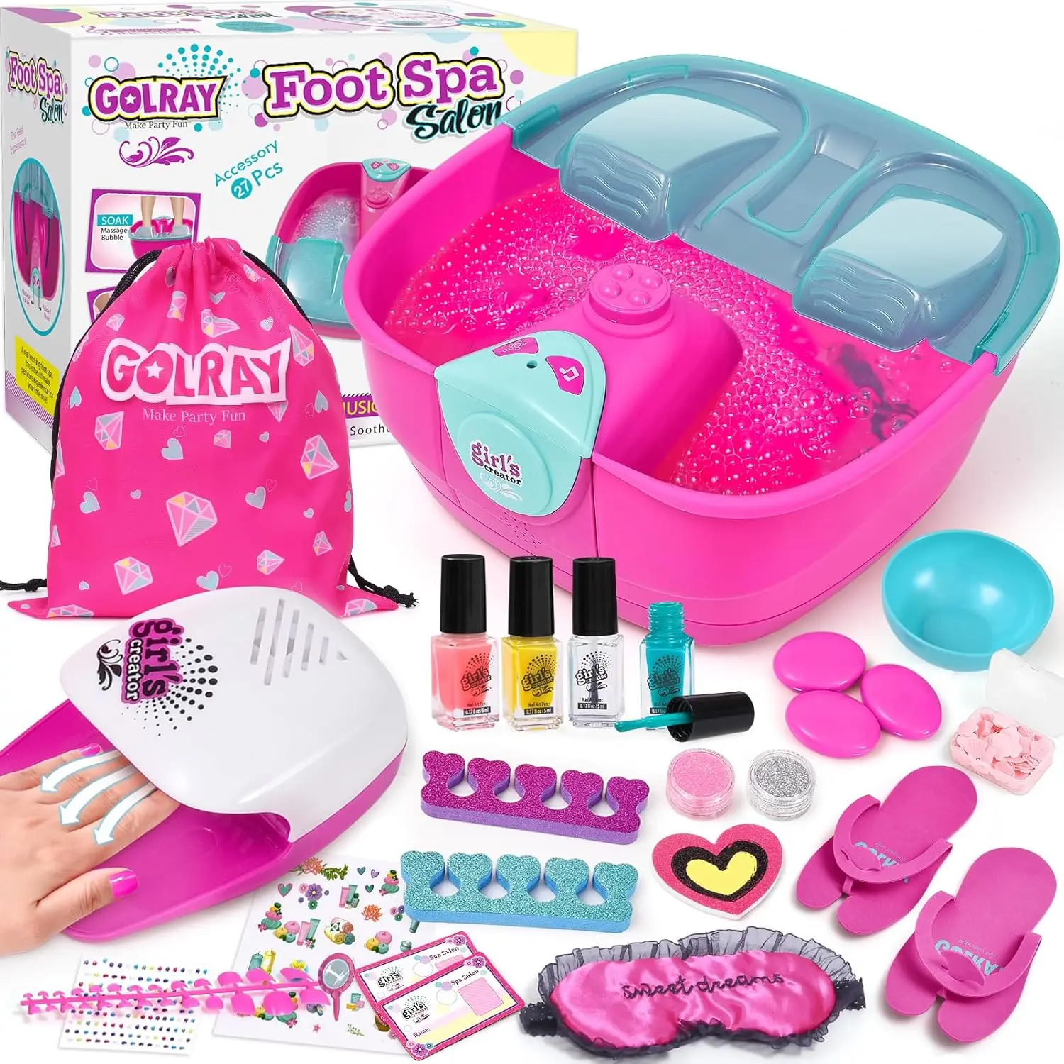 

Kids Foot Spa & Nail Kit, Bubble Massage Tub with Music, Gift for Girls 5-12 Years Old Birthday Party