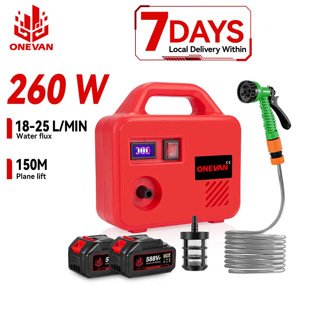 ONEVAN Cordless Rechargeable Electric Water Pump 260W Portable Garden Lawn Watering Power Pump Tools For Makita 18V Battery Pin