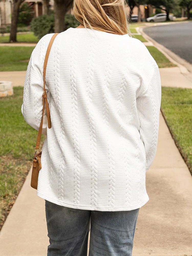 GIBSIE Plus Size Solid Color O-Neck Long Sleeve Pullovers Wanita 2025 Musim Gugur Baru Kasual Drop Shoulder Longgar Sweatshirt Atasan