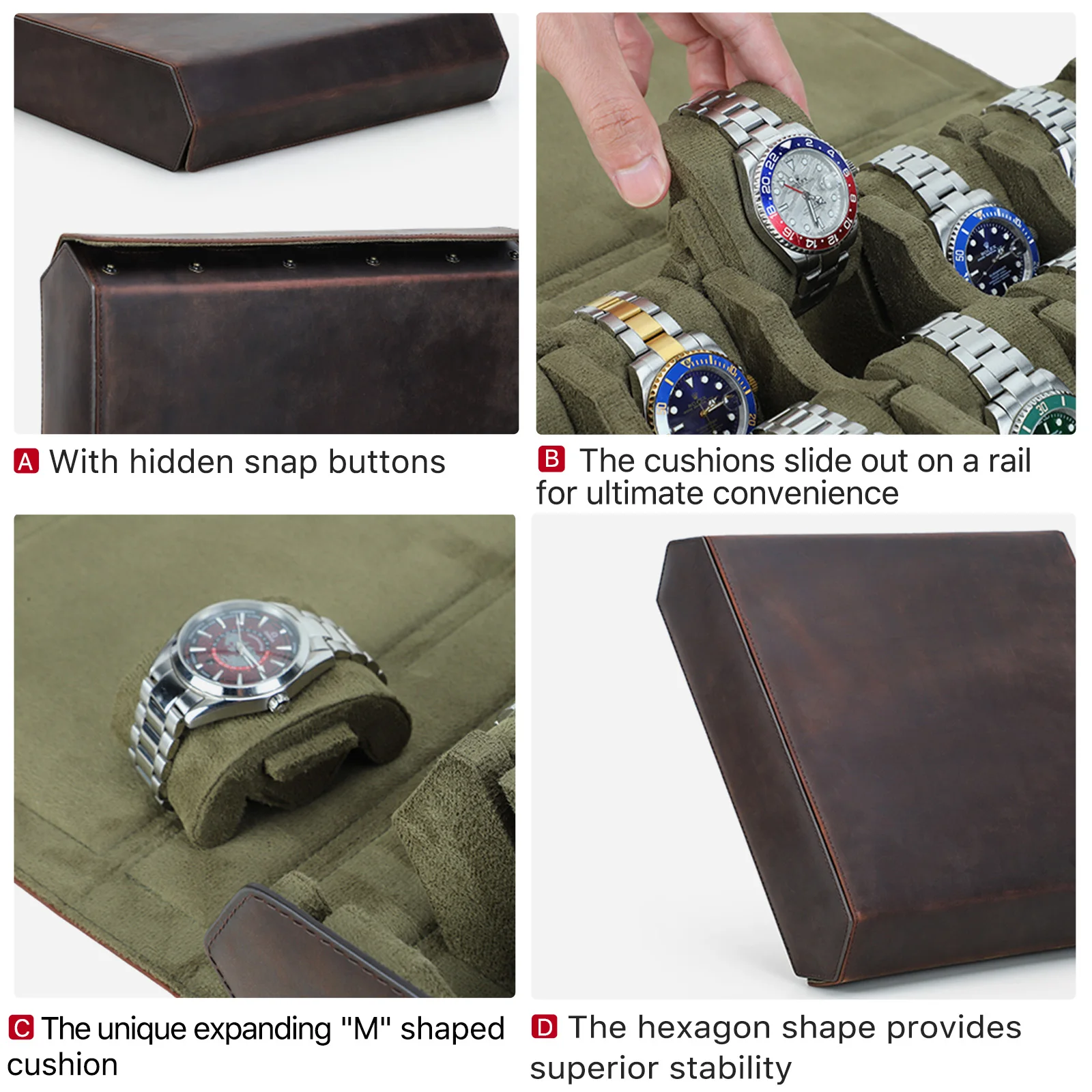 20 Watch Box Leather Case Hexagon Custom Luxury Watch Display Case Handmade Watch Organizer Jewelry Case for Men CF1227 view 6