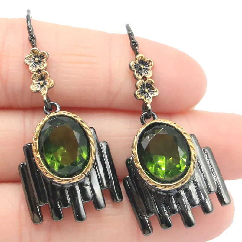 

Buy 4 Get 1 Free 45x19mm Vintage 12.5gg Rhodolite Garnet Blue Aquamarine Green Peridot Women Black Gold Silver Earrings