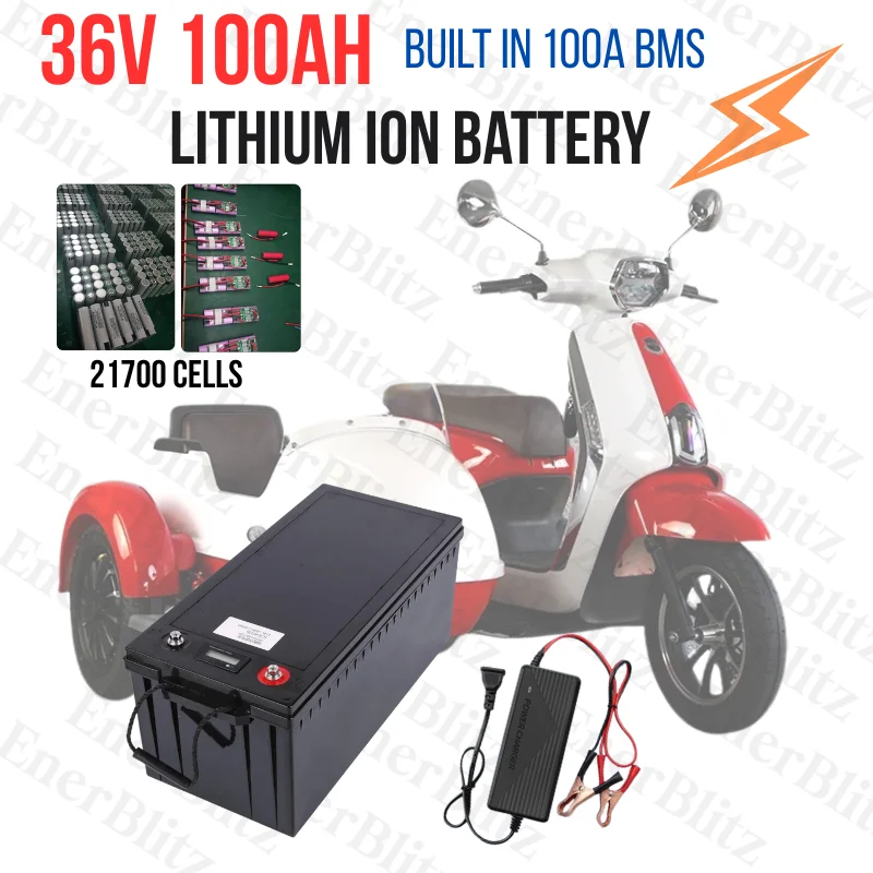 

EB waterproof 36V 100Ah lithium ion battery 100A BMS li ion for 3500W 2000w inverter scooter bike Solar energy EV +10A charger
