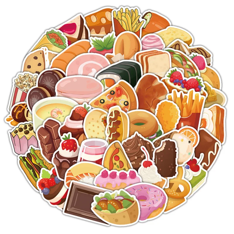50PCS Cartoon Dessert Kuchen Kreative Lebensmittel Wasserdicht Aufkleber Dekoration Notebook Mobile Gitarre Koffer Graffiti Kind Spielzeug