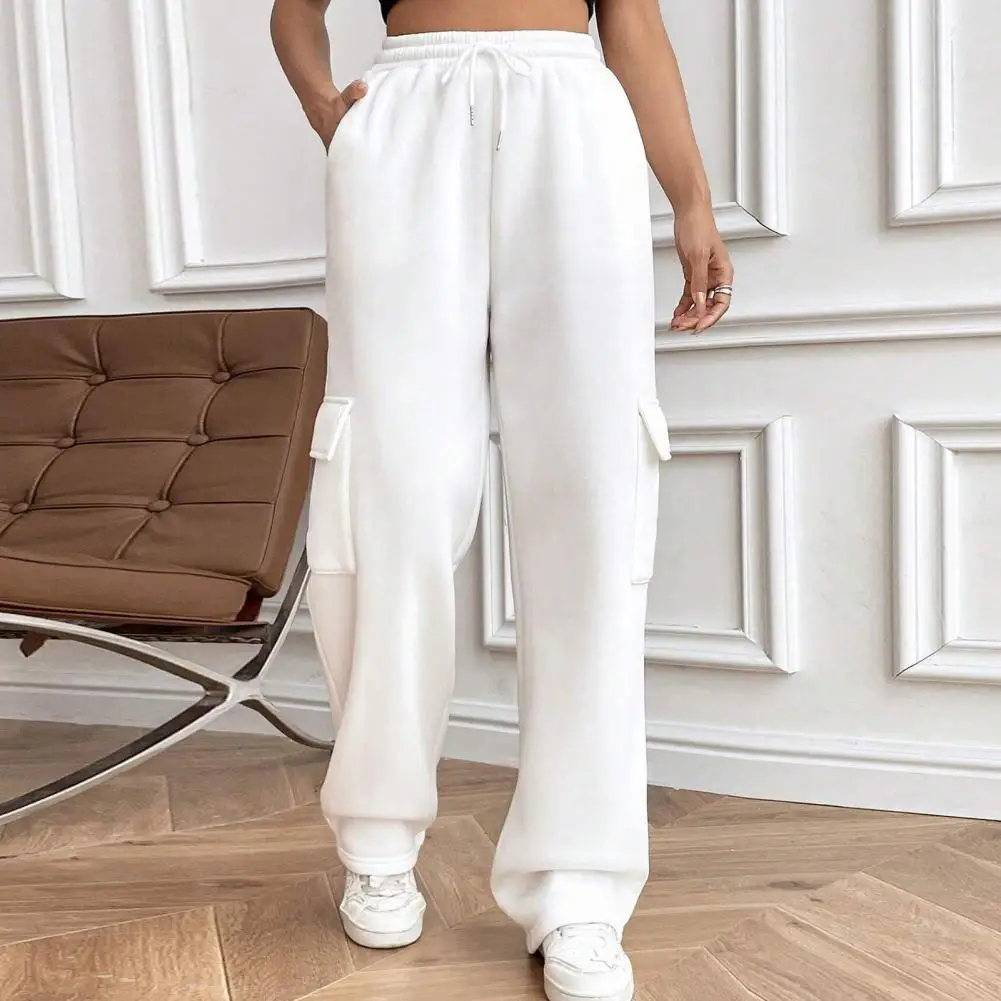 Loose Fit Wide-leg Pants Adjustable Drawstring Women's Cargo Pants with Elastic Waist Straight Wide Leg Trousers for Sports Long