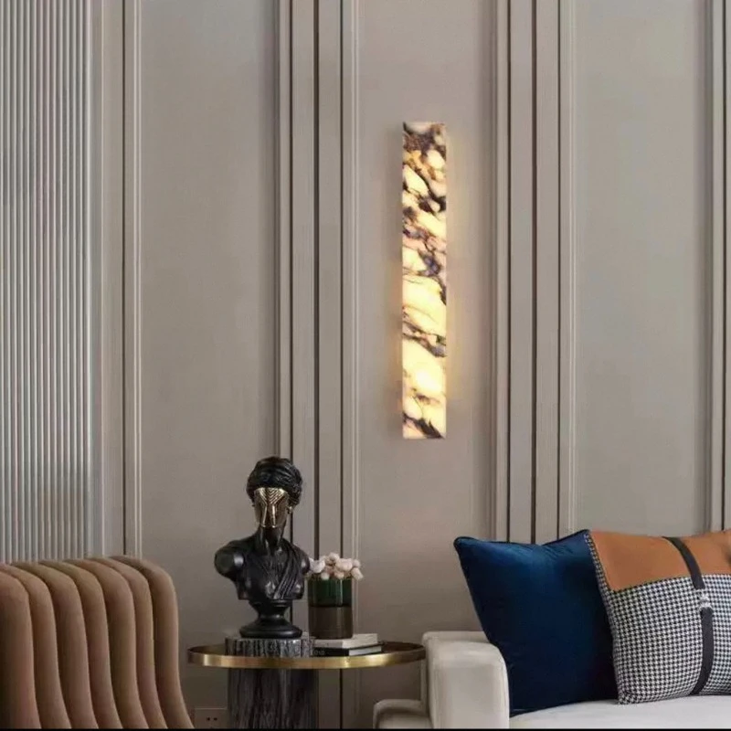 

Light Luxury French Natural Marble Full Light-Transmitting Wall Lamp, Ambient Light for Bedroom Bedside, Background Wall
