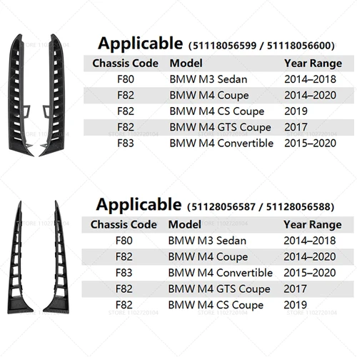 Imagen 2 del producto Para 2014-2020 F80 F82 F83 BMW M3 M4 embellecedor de rejilla de parachoques delantero y trasero lateral 51118056599 51118056600 51128056587 51128056588