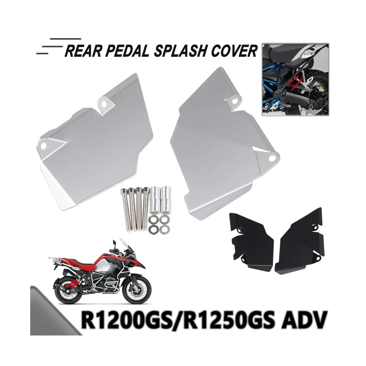 For R1200GS R1250GS R 1250 GS R 1200GS Rear Foot Pedal Mudguard Recess Cover Silver