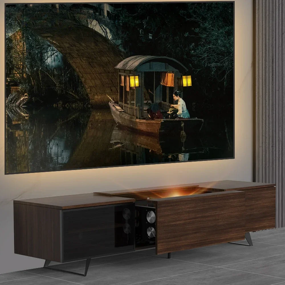 Perfect smart laser TV projection screen integrated cabinet is suitable for all ultra short throw laser projectors walnut color view 3