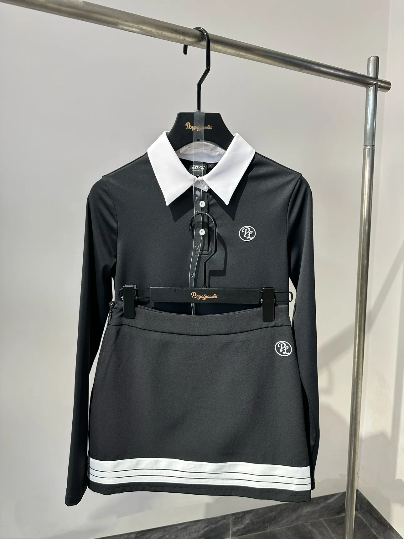 PL Autumn Spring Golf Clothes Women New Golf Polo Shirts Long-sleeved Breathable Top Lady Striped Pencil Skirts Tennis Skorts